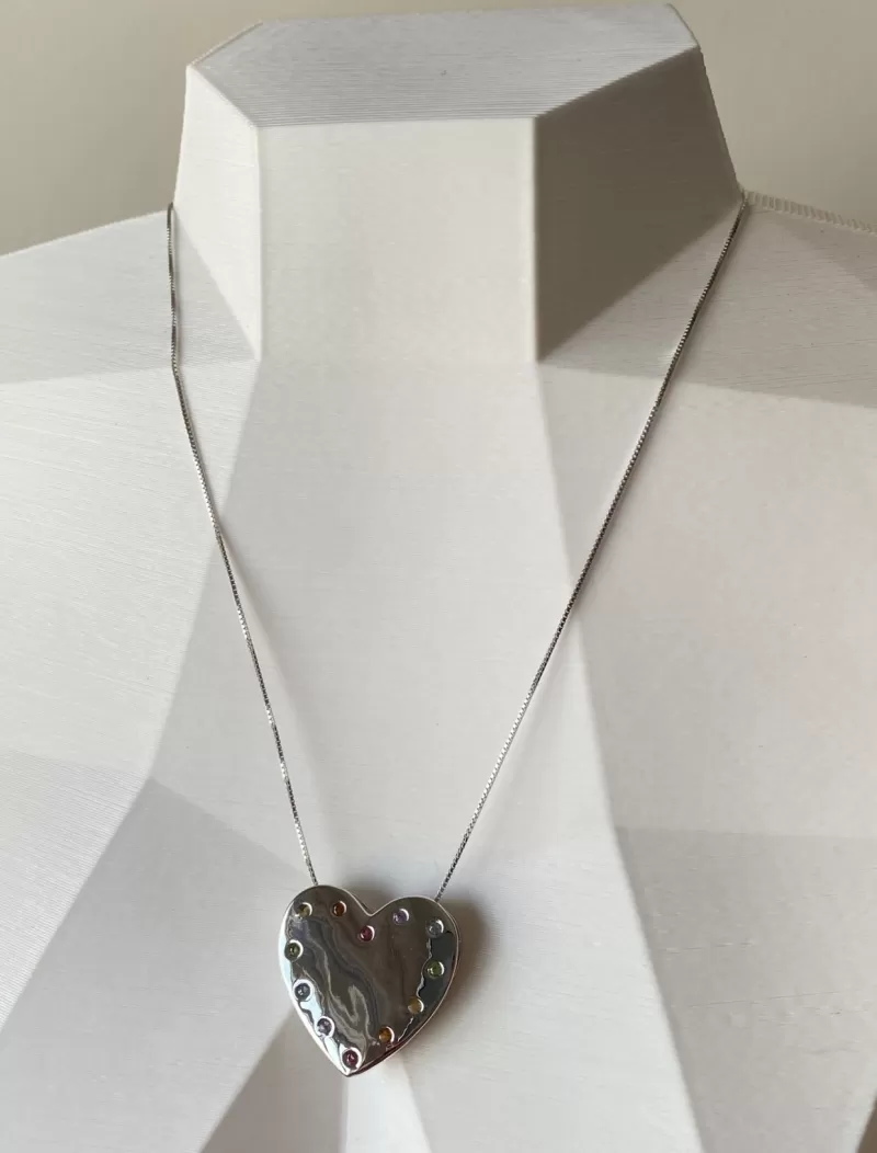Mikabe - White Rhodium Heart Necklace - MK1203