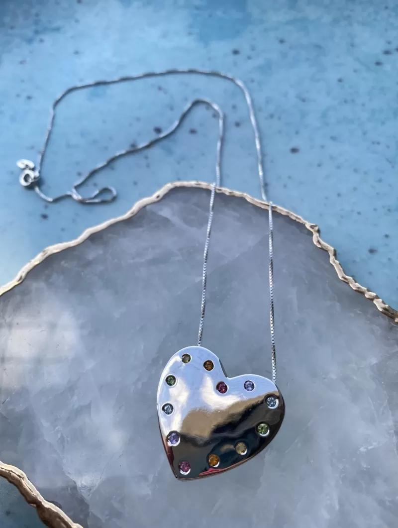 Mikabe - White Rhodium Heart Necklace - MK1203