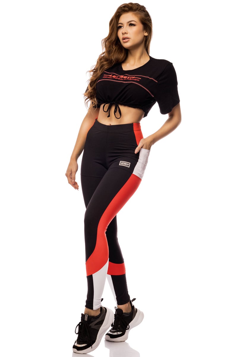 Lets Gym - Black and Red Runaway Leggings - 1700PTTM