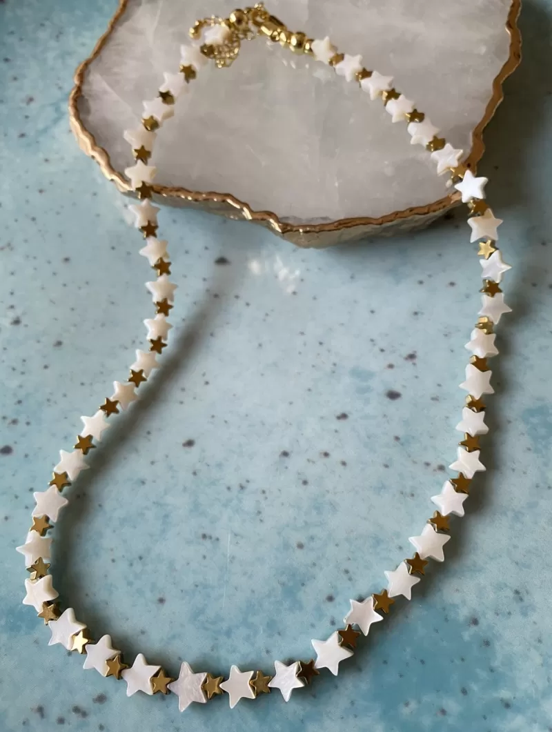 Mikabe - Necklace Stars Hematite and Mother of Pearl - MK1225