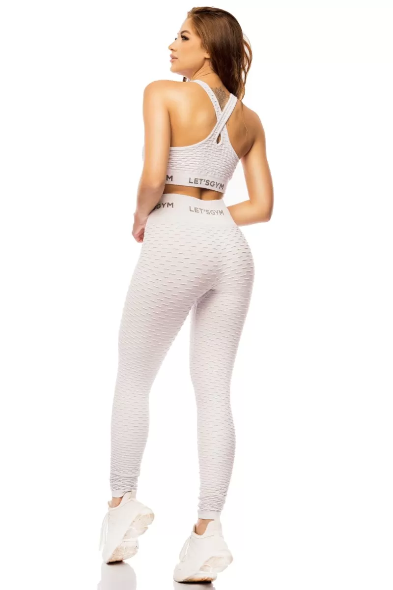 Lets Gym - White Brocade Seamless Leggings - 1255FBR