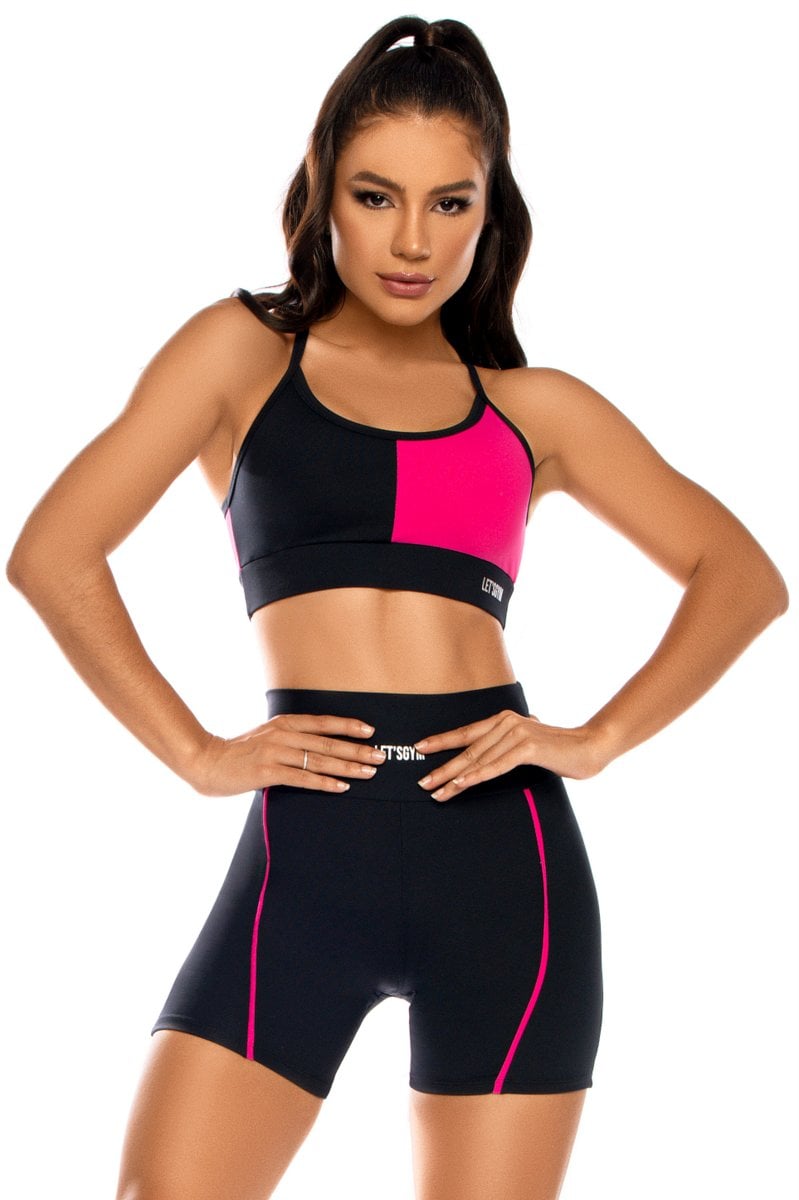 Lets Gym - Top Double Black and Pink - 1709PT
