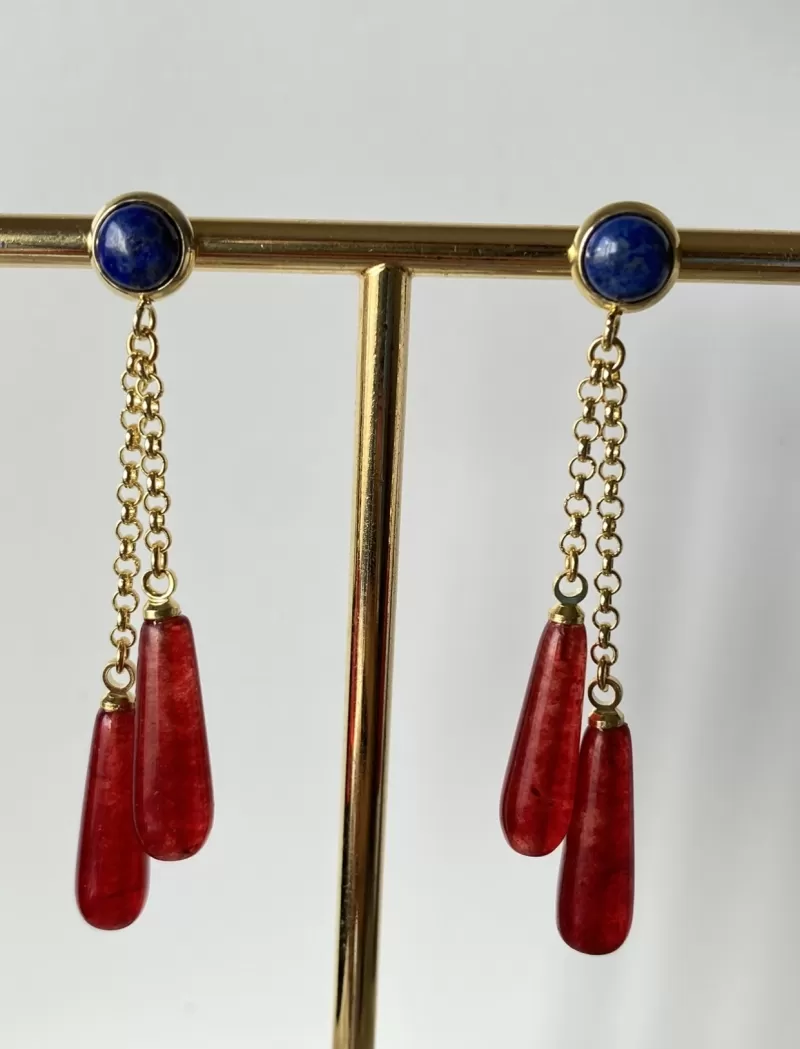 Mikabe - Earring Lapis Lazuli and Jade Ruby Drops - MK1228