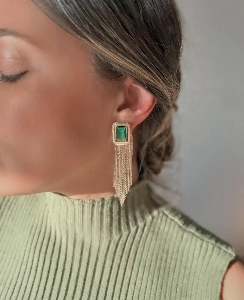 Mikabe - Green Fringe Square Earring - MK1236