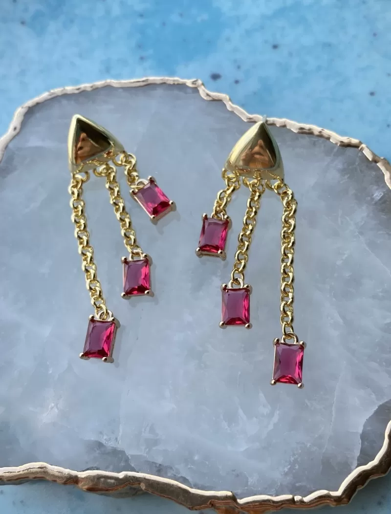 Mikabe - Earring Triangle Dots Zirconia Ruby - MK1238
