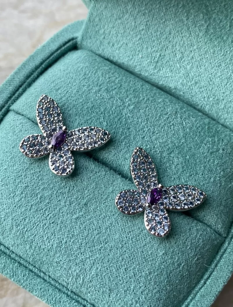 Mikabe - Blue and Lilac Studded Butterfly Earring - MK1240