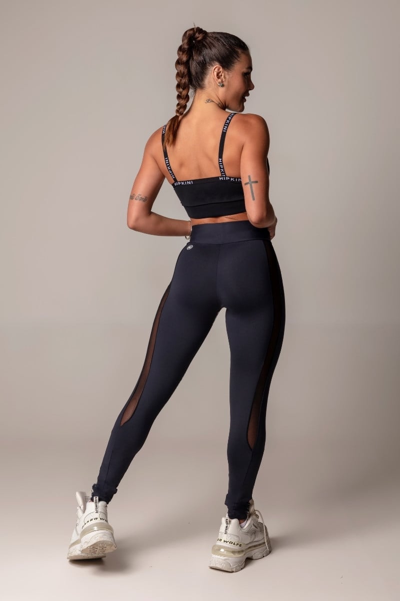 Hipkini - Leggings Walk Fitness Black Animal Print with tulle - 3339587