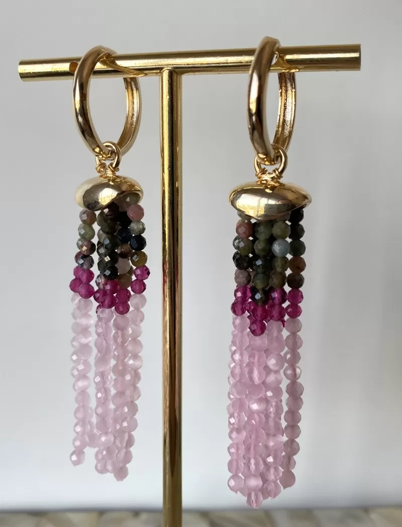 Mikabe - Earring Tassel Hoop Tourmaline and Zirconia - MK1272 Mikabe - Earring Tassel Hoop Tourmaline and Zirconia - MK1272