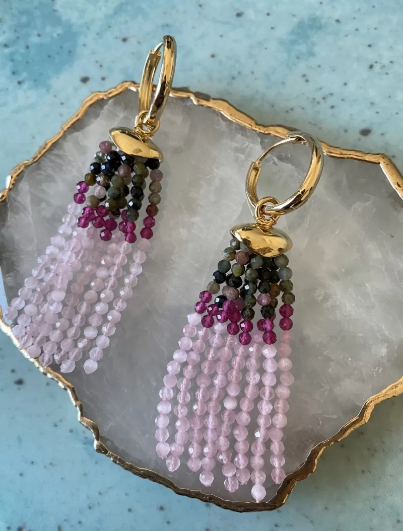 Mikabe - Earring Tassel Hoop Tourmaline and Zirconia - MK1272