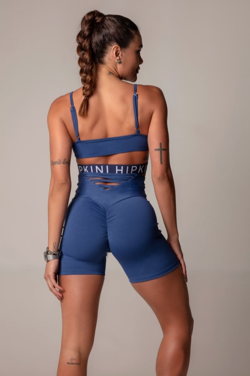 Hipkini - Blue Walk Fitness Shorts with crossed strips at the waistband - 3339536 Hipkini - Blue Walk Fitness Shorts with crossed strips at the waistband - 3339536