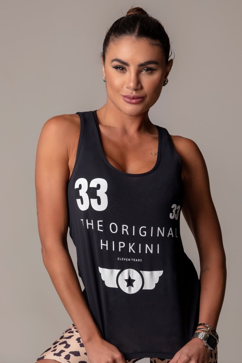 Hipkini - Large Walk Fitness T-Shirt Black with White Silk - 3339546