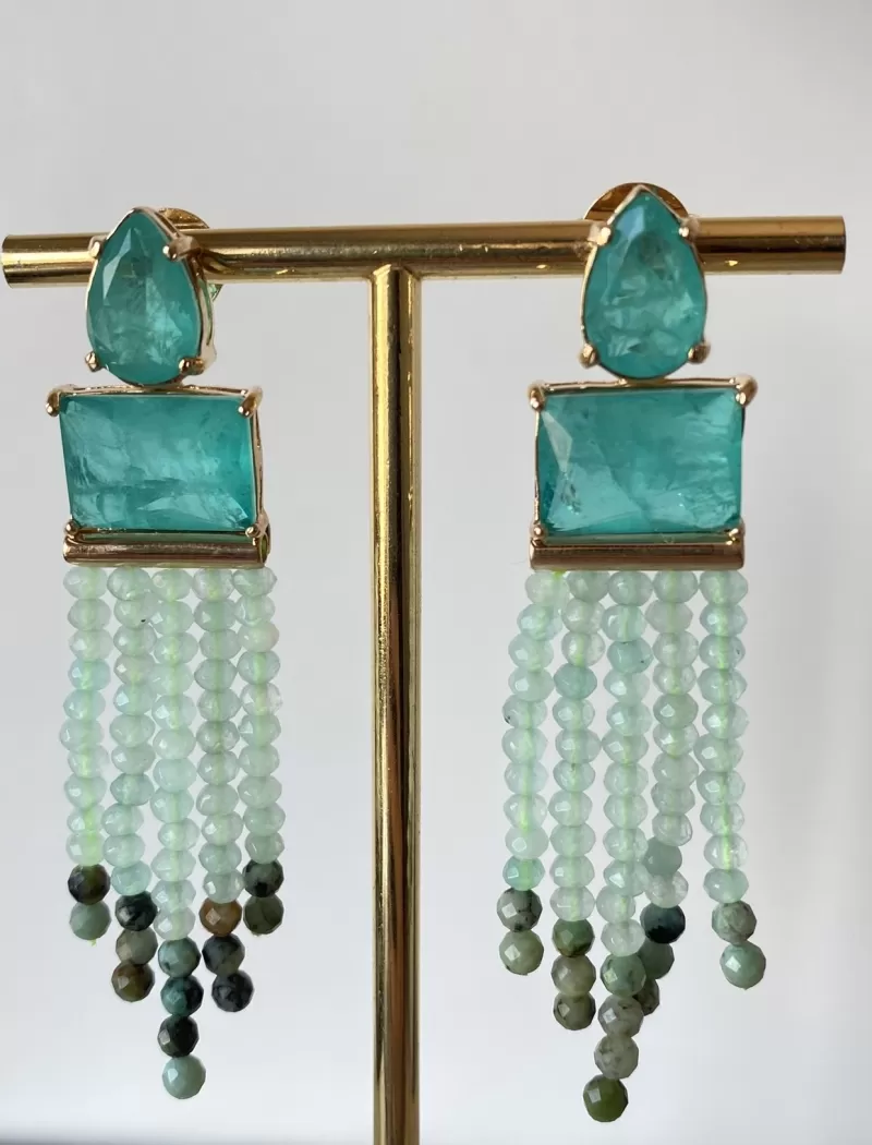 Mikabe - Tourmaline Fusion Earring with Turquoise Stone Tassel - MK1275 Mikabe - Tourmaline Fusion Earring with Turquoise Stone Tassel - MK1275