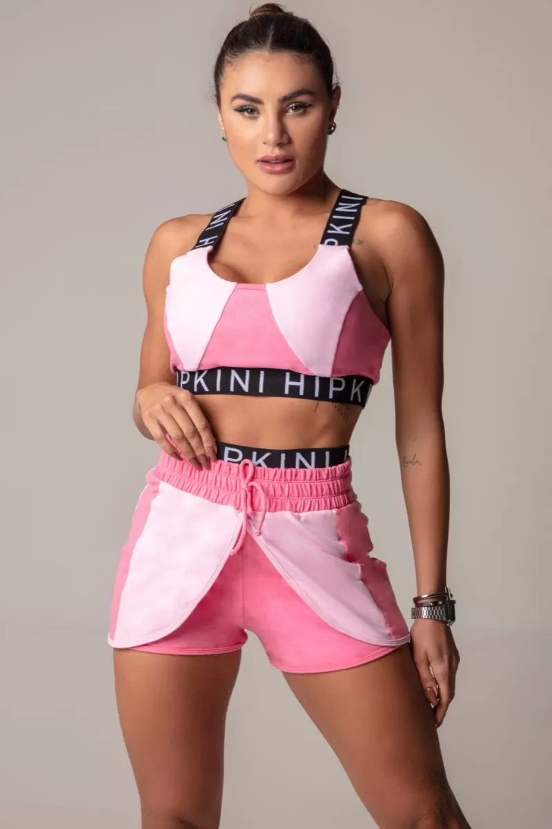 Hipkini - Blouse Walk Fitness Pink Shorts with Elastic Overlay - 3339528 Hipkini - Blouse Walk Fitness Pink Shorts with Elastic Overlay - 3339528