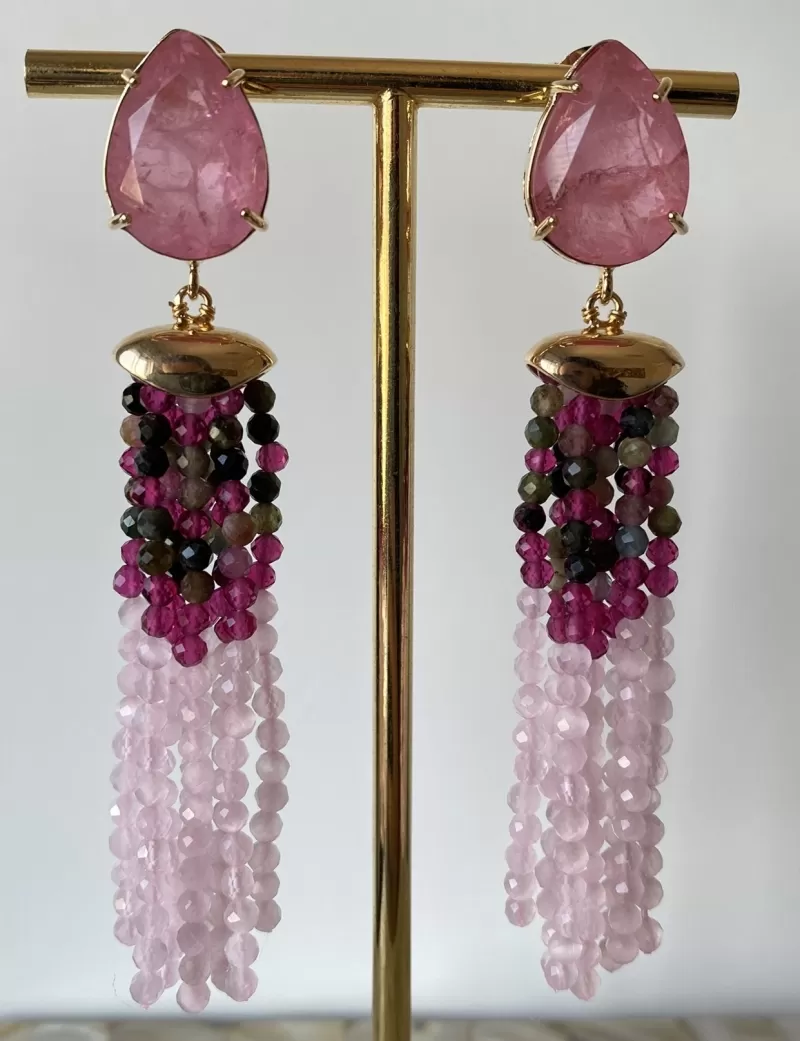 Mikabe - Earring Tassel Stone Tourmaline Watermelon - MK1288 Mikabe - Earring Tassel Stone Tourmaline Watermelon - MK1288