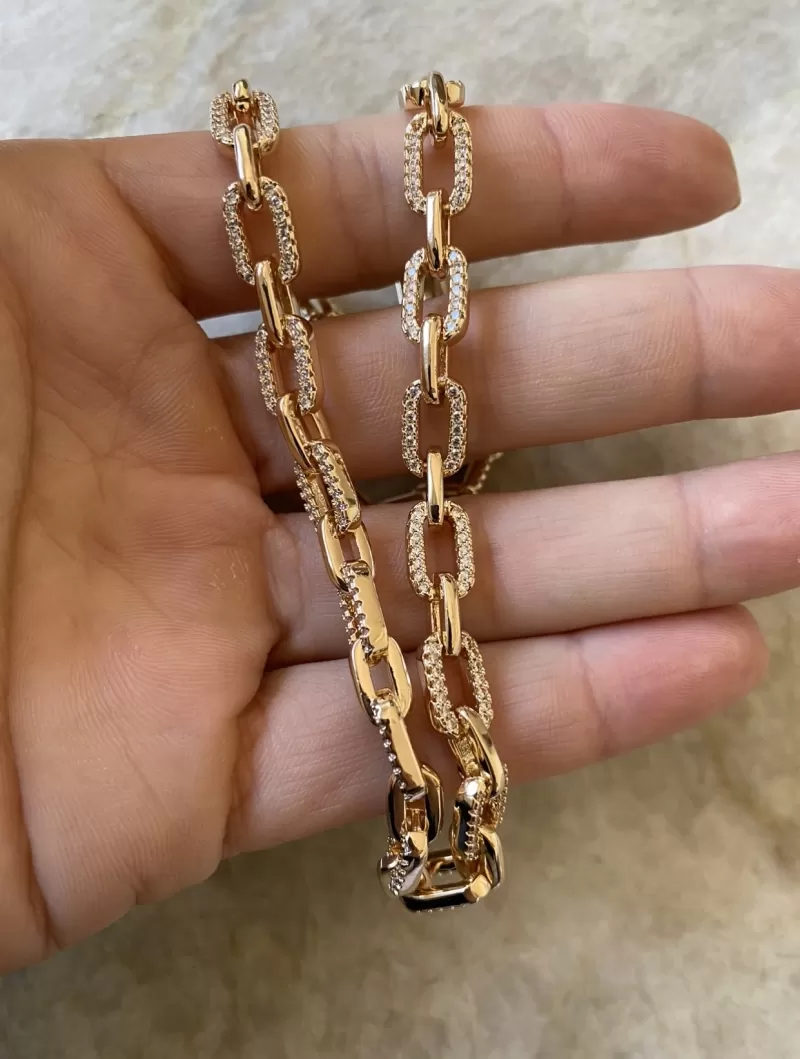 Mikabe - Necklace Gold Studded Rectangular Links - MK1293