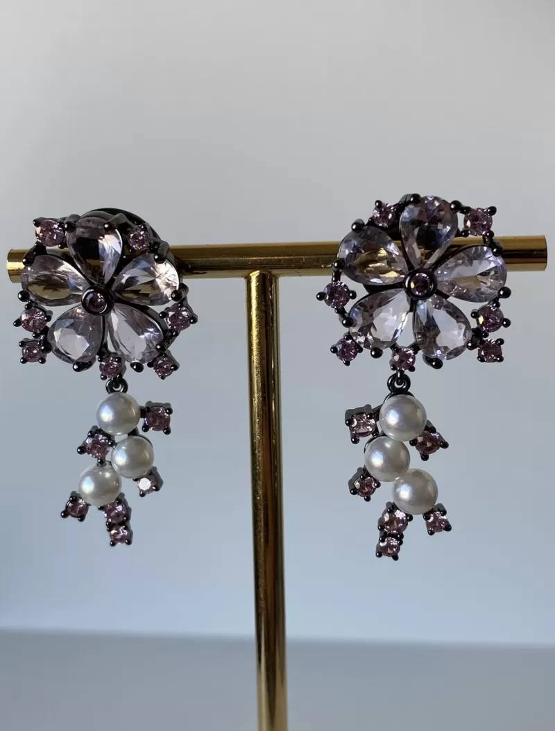 Mikabe - Earring Party Flower Zirconia Pink Rhodium Black - MK1316