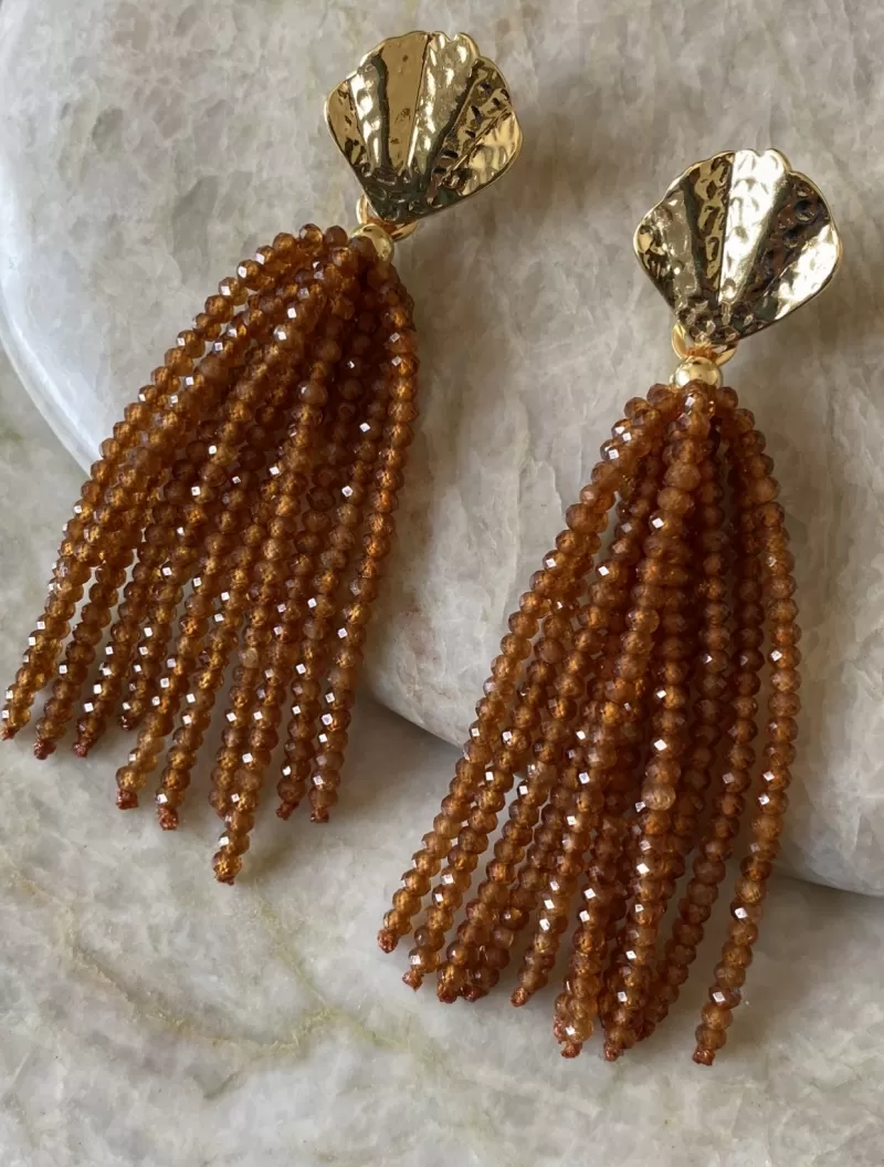 Mikabe - Earring Tassel Stone Garnet Orange - MK1320