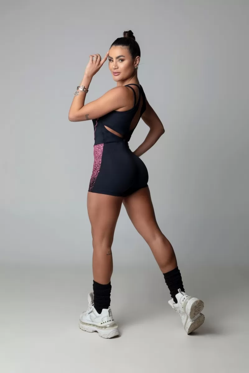 Hipkini - Romper Hi Gorgeous Fitness Black With Pink - 3339771 Hipkini - Romper Hi Gorgeous Fitness Black With Pink - 3339771