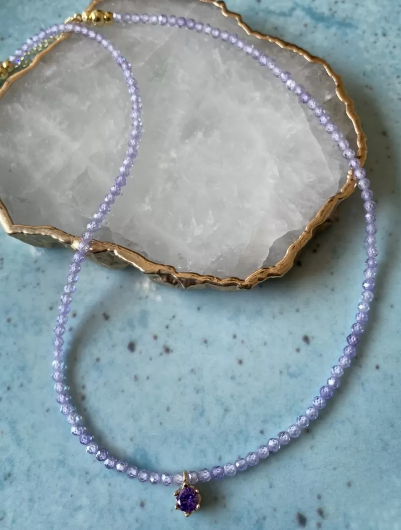 Mikabe - Necklace Zirconia Pendant Lilac - MK1324