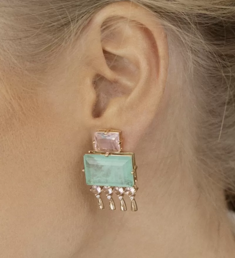 Mikabe - Rectangular Crystal Tourmaline Fusion Earring - MK1341 Mikabe - Rectangular Crystal Tourmaline Fusion Earring - MK1341
