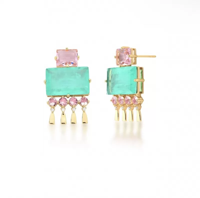 Mikabe - Rectangular Crystal Tourmaline Fusion Earring - MK1341 Mikabe - Rectangular Crystal Tourmaline Fusion Earring - MK1341