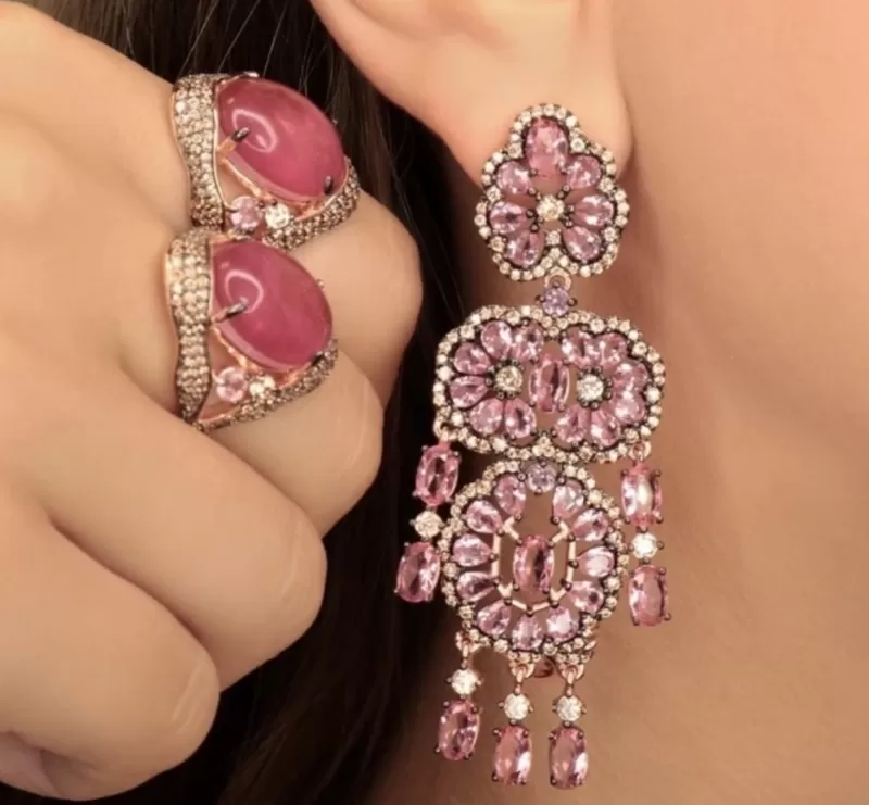Mikabe - Pink Crystals Party Earring - MK1347