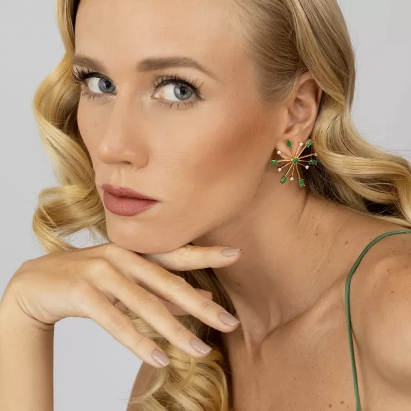 Mikabe - Earring Emerald Zirconia Flower - MK1344
