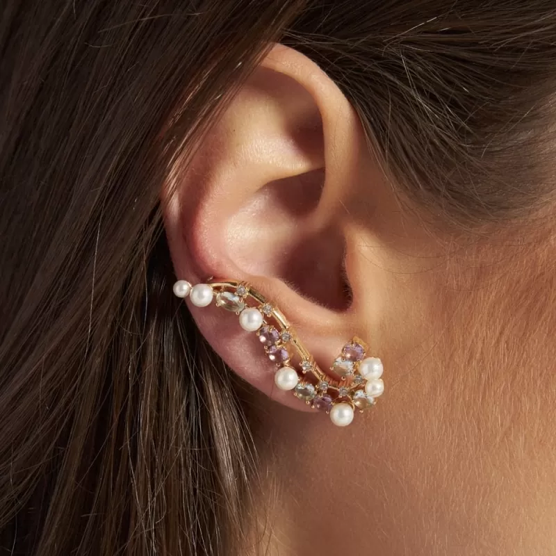 Mikabe - Earring Ear Cuff Candy Crystals and Pearls - MK1351