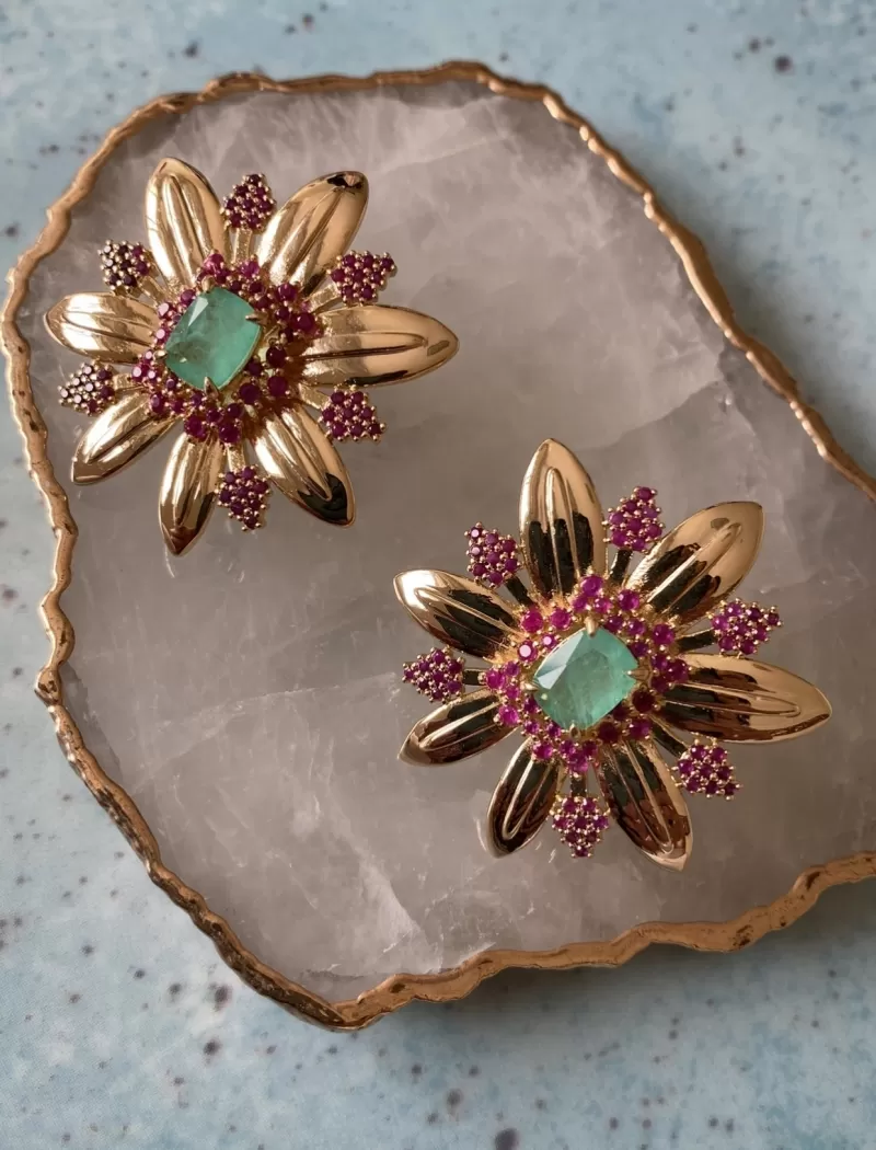 Mikabe - Earring Flower Studded Tourmaline Fusion - MK1357