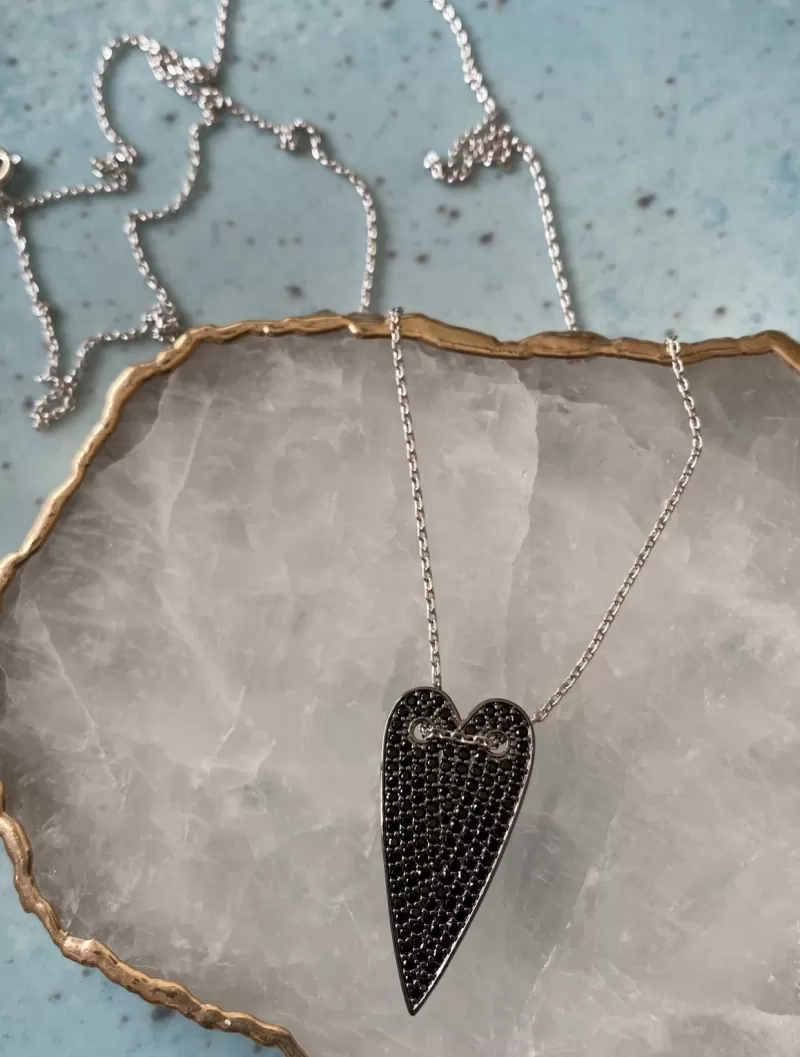 Mikabe - Necklace Heart Studded Black Zirconia - MK1360
