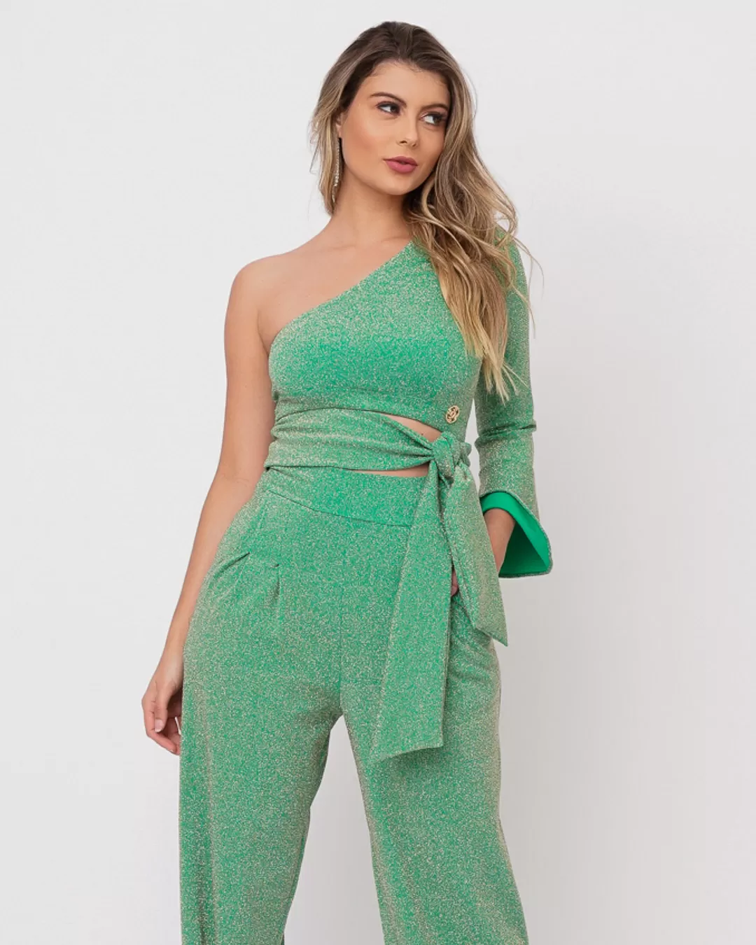 Miss Misses - Fitness Set Top and Pants Miss Misses One Shoulder So Lurex Green - 50345023 Miss Misses - Fitness Set Top and Pants Miss Misses One Shoulder So Lurex Green - 50345023