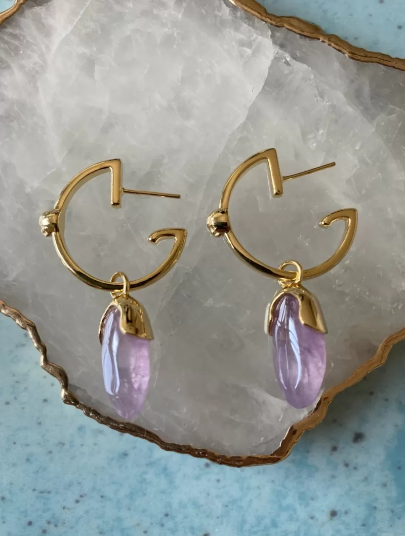 Mikabe - Earring Hoop Pendant Amethyst - MK1370