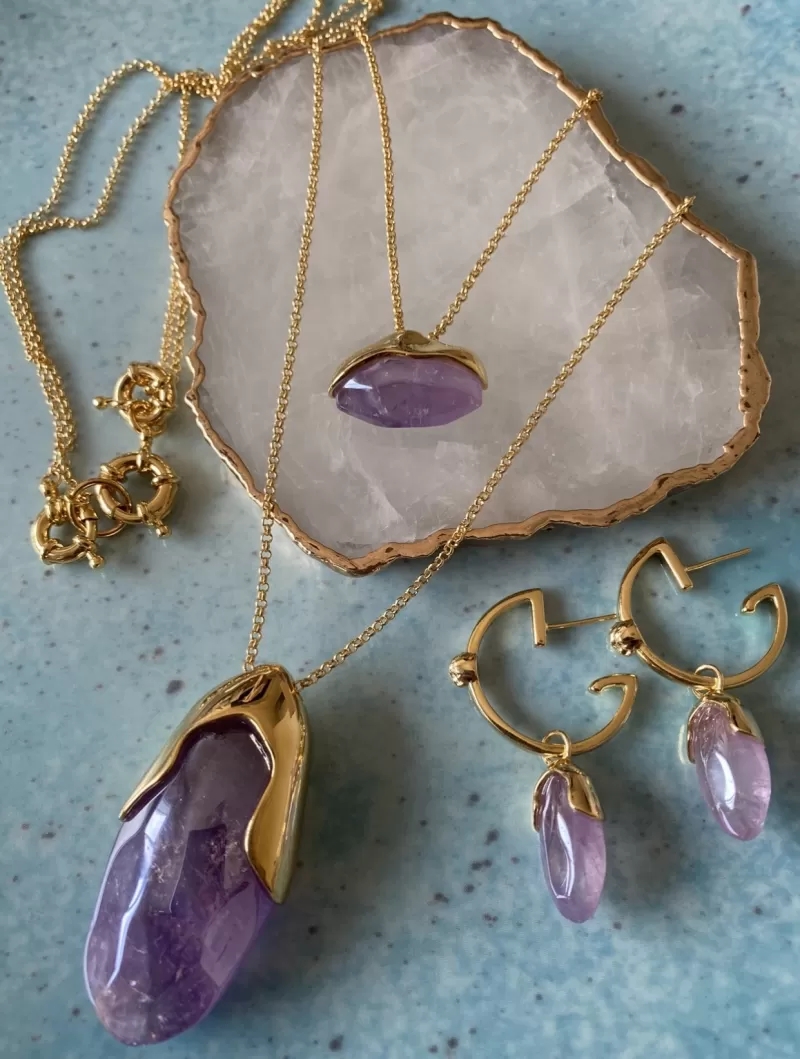 Mikabe - Earring Hoop Pendant Amethyst - MK1370