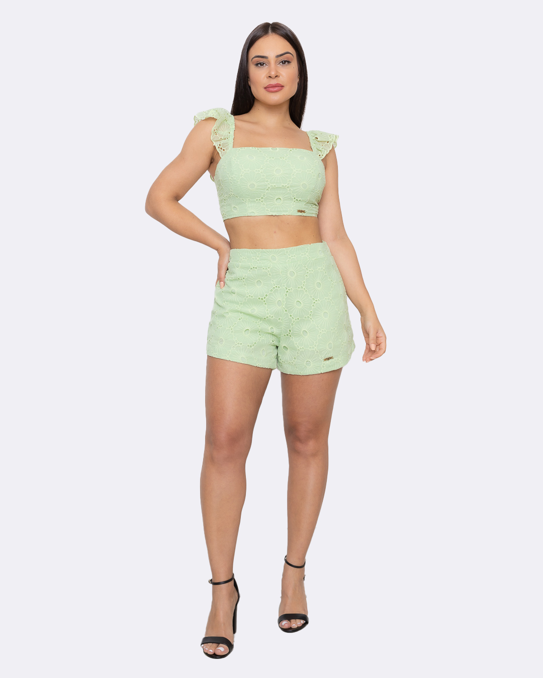 Oxigênio - Fitness Set Top and Pants Oxygen Laise Shorts and Cropped Green - 2149170VERD Oxigênio - Fitness Set Top and Pants Oxygen Laise Shorts and Cropped Green - 2149170VERD