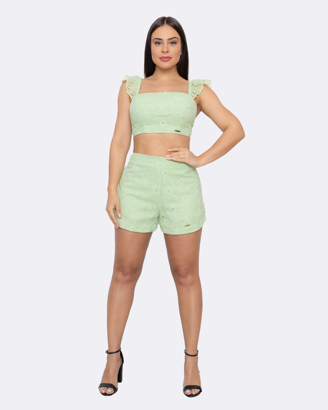 Oxigênio - Fitness Set Top and Pants Oxygen Laise Shorts and Cropped Green - 2149170VERD Oxigênio - Fitness Set Top and Pants Oxygen Laise Shorts and Cropped Green - 2149170VERD