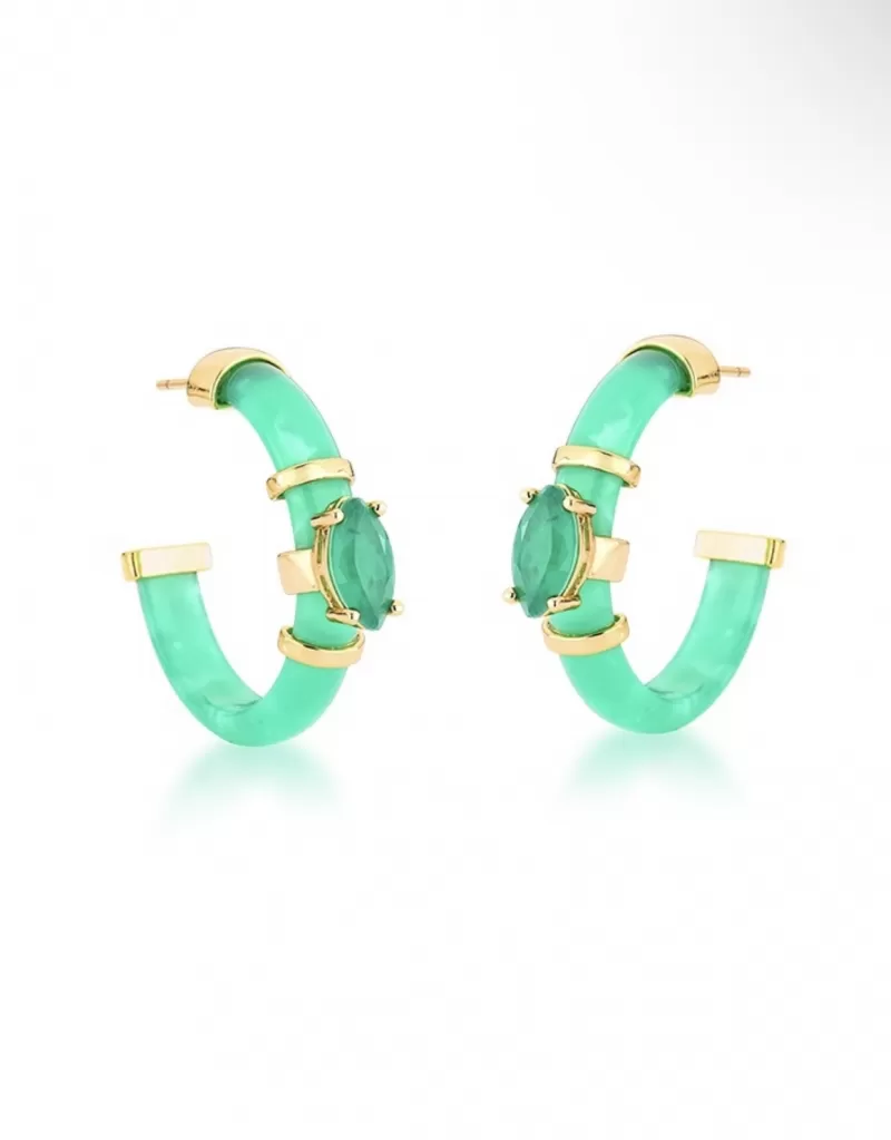 Mikabe - Earring Hoop Green Resin and Tourmaline Crystal - MK1403 Mikabe - Earring Hoop Green Resin and Tourmaline Crystal - MK1403