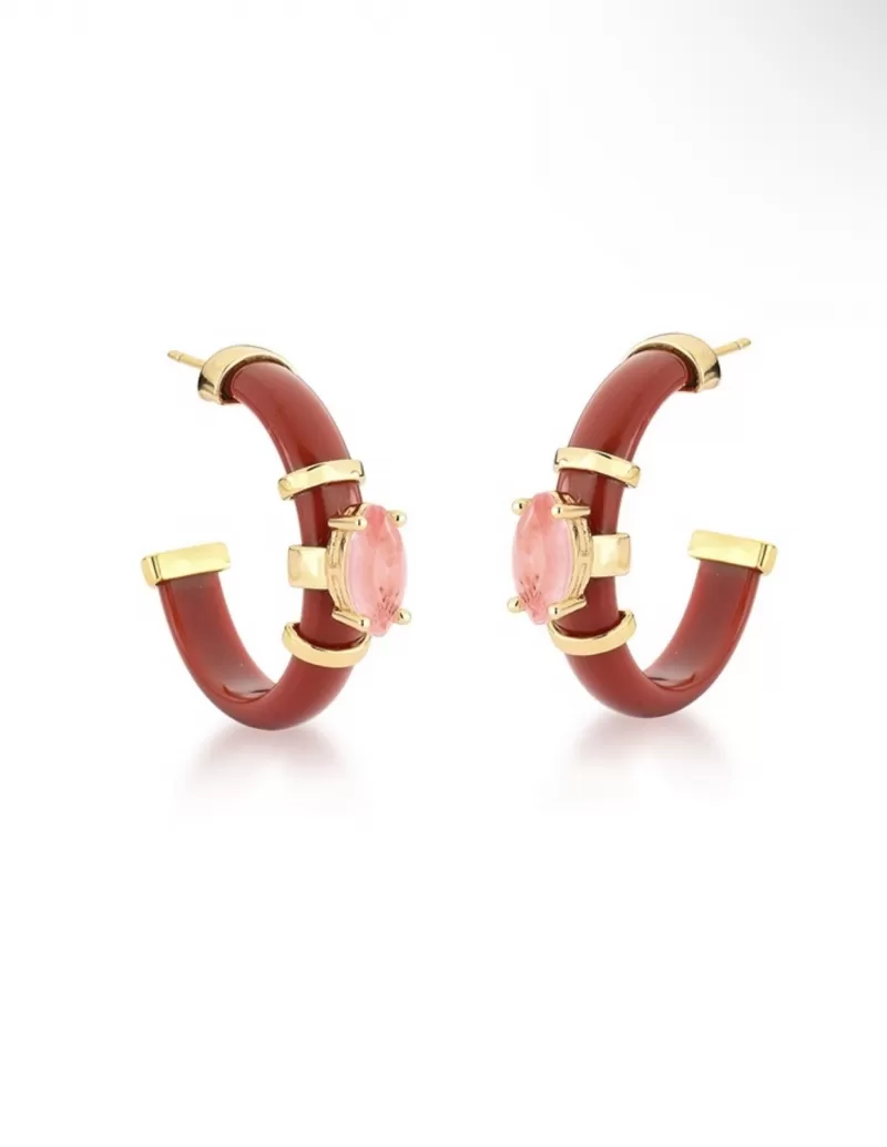 Mikabe - Earring Hoop Resin Red and Pink Crystal - MK1404