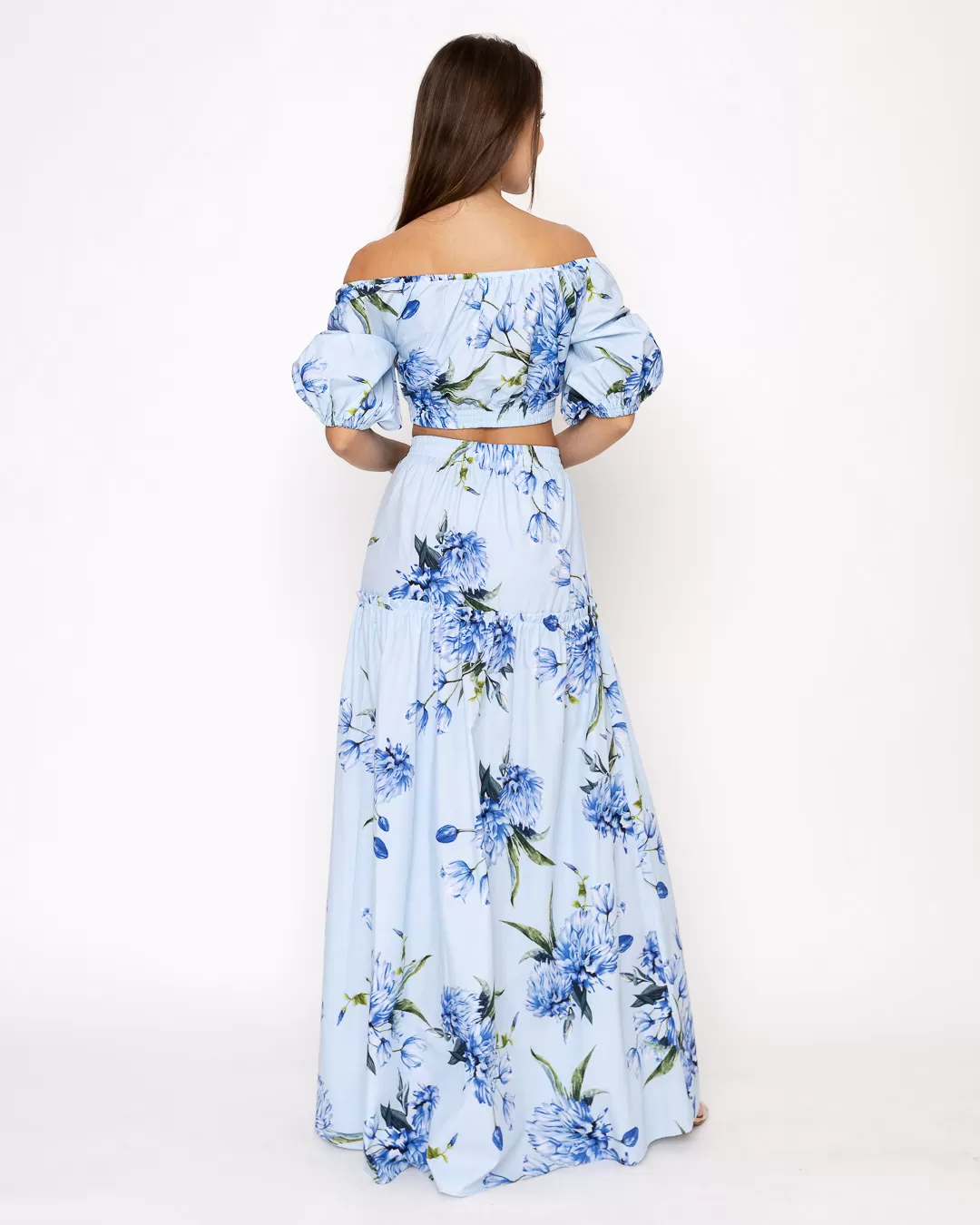 Miss Misses - Fitness Set Top and Pants Miss Misses Cropped and Skirt with Blue Floral Print - 18407AZUL
