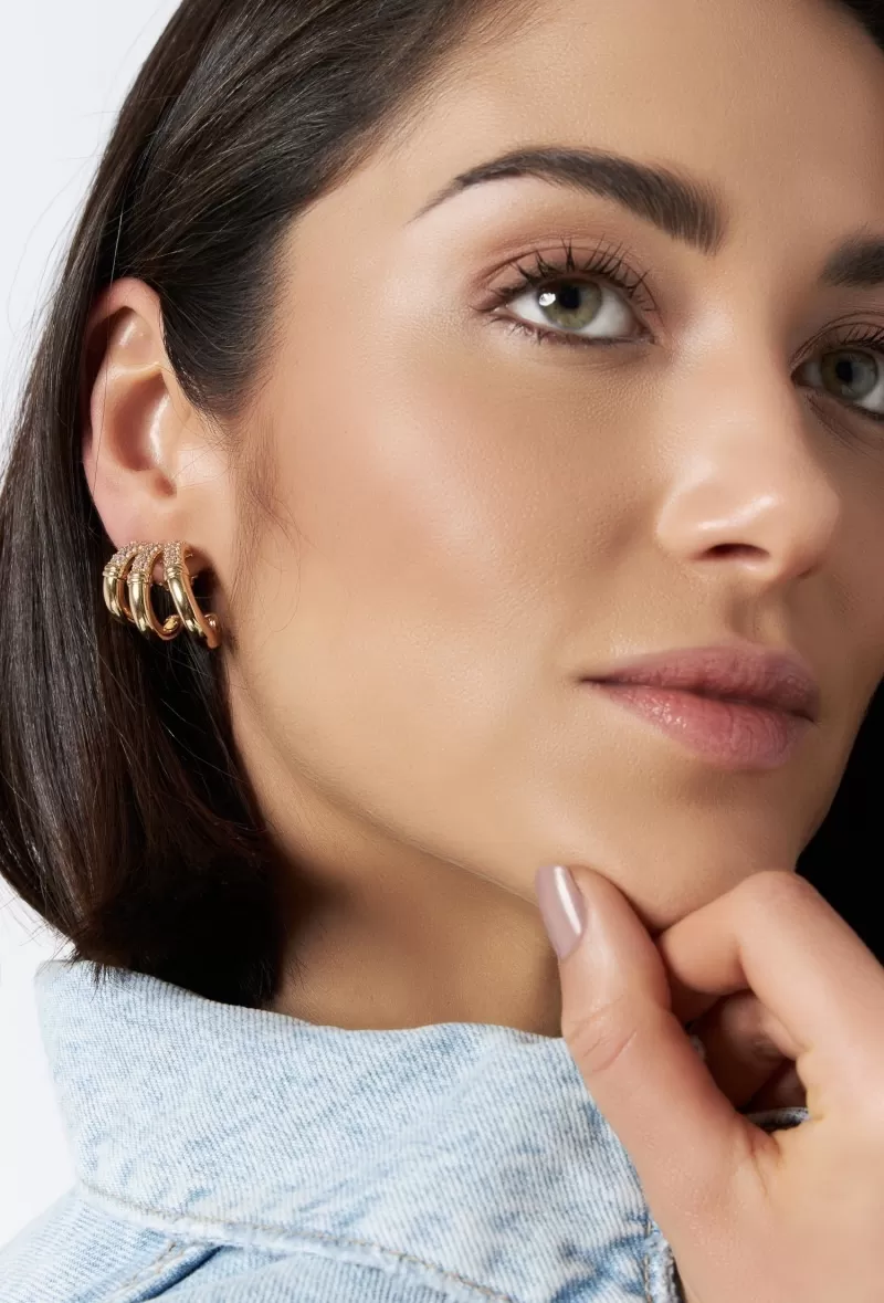Mikabe - Earring Socks Studded Three Loop Ring - MK1417