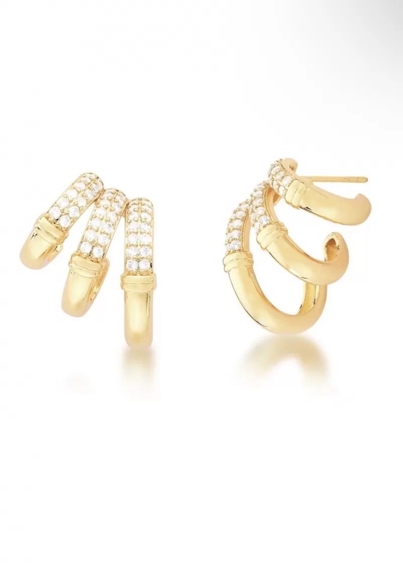 Mikabe - Earring Socks Studded Three Loop Ring - MK1417