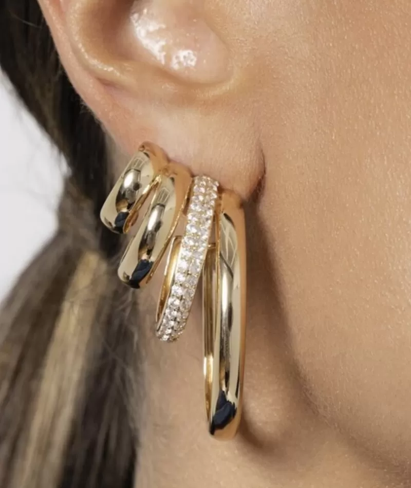 Mikabe - Earring Socks Studded Four Loop Ring - MK1418