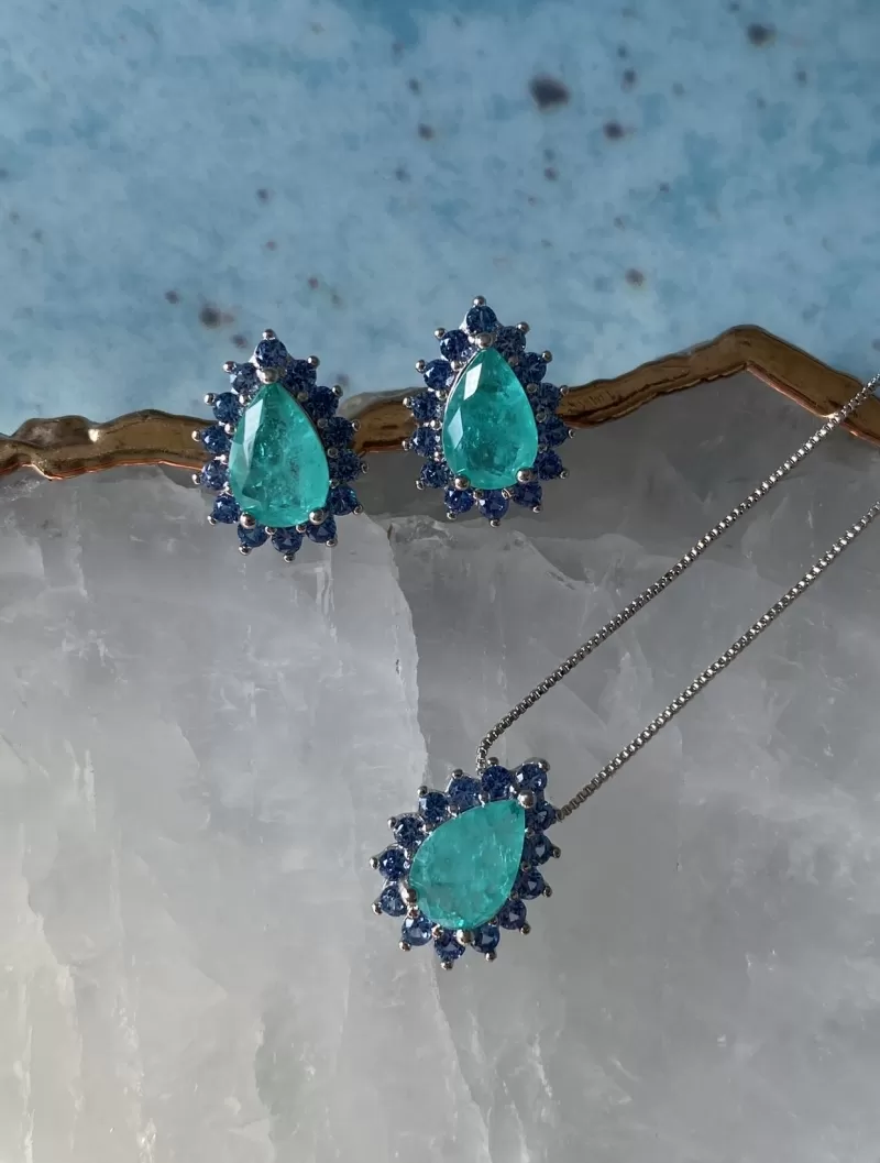 Mikabe - Necklace Drop Tourmaline Fusion and Blue Zirconia - MK1426 Mikabe - Necklace Drop Tourmaline Fusion and Blue Zirconia - MK1426