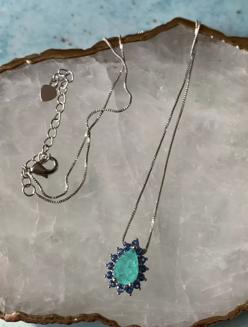 Mikabe - Necklace Drop Tourmaline Fusion and Blue Zirconia - MK1426 Mikabe - Necklace Drop Tourmaline Fusion and Blue Zirconia - MK1426