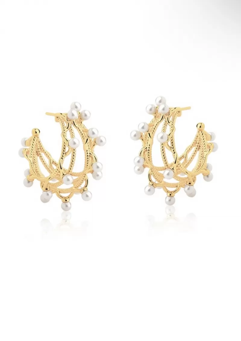 Mikabe - Earring Hoop Interlace Pearls - MK1429