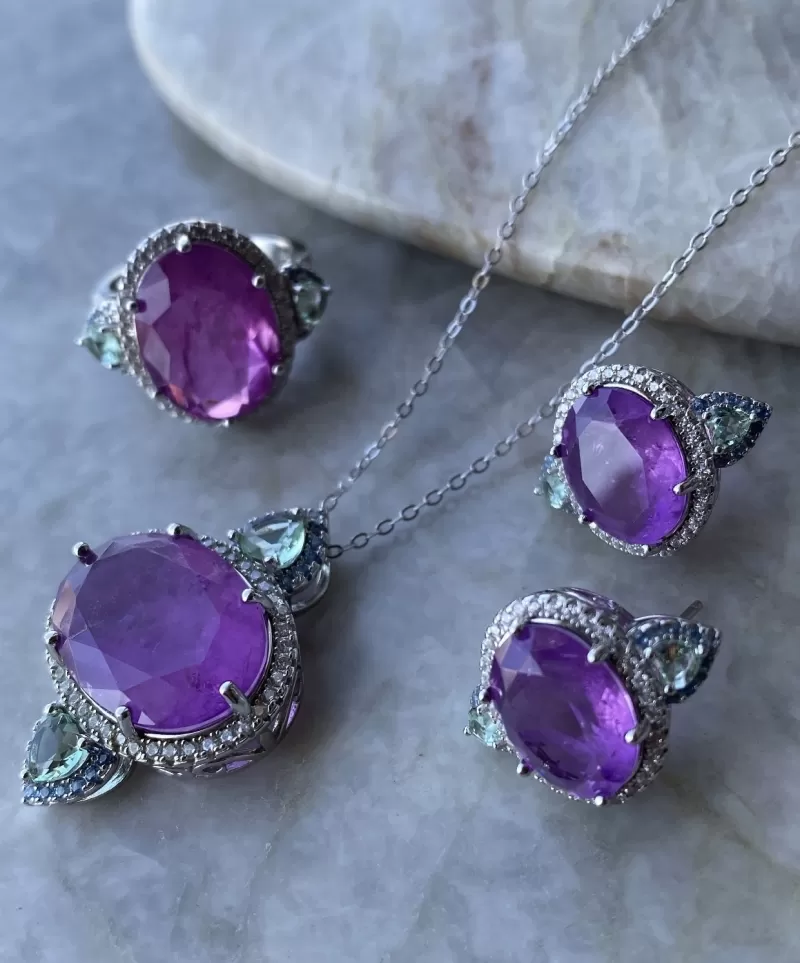 Mikabe - Necklace Amethyst Fusion Oval Silver 925 - MK1431 Mikabe - Necklace Amethyst Fusion Oval Silver 925 - MK1431