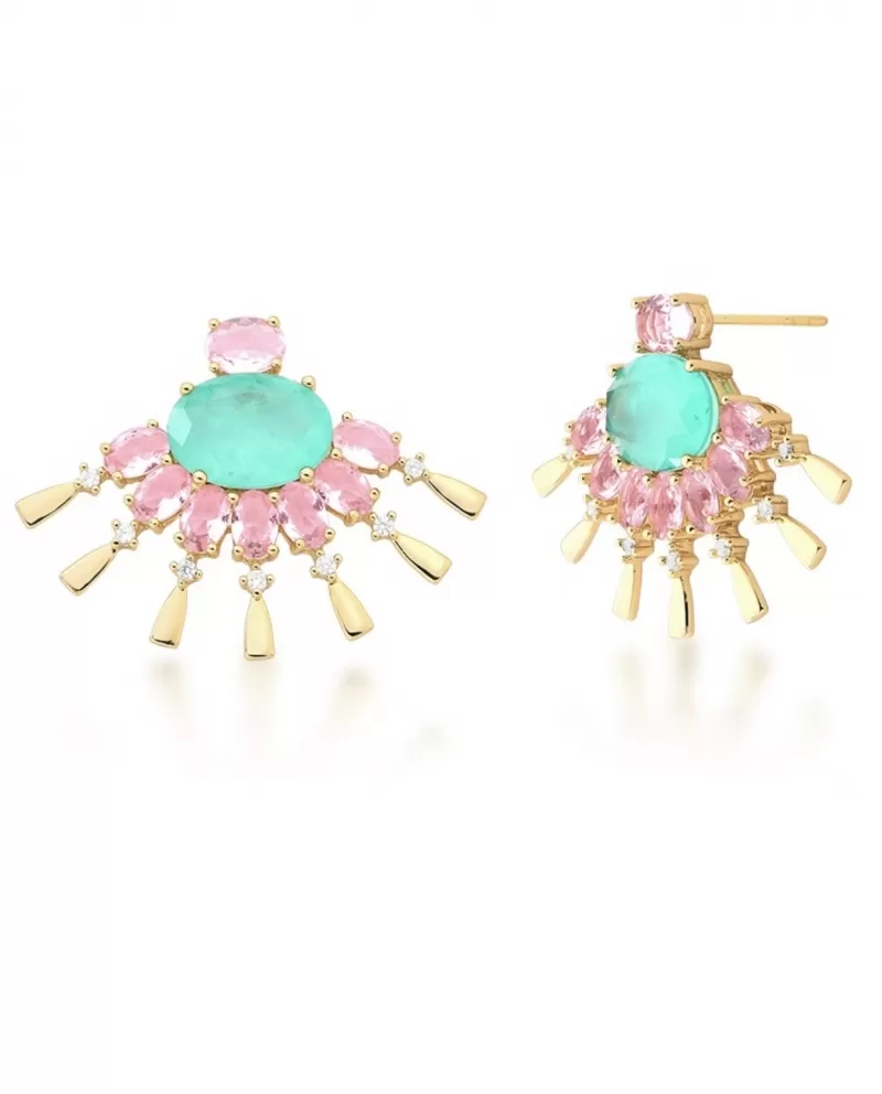 Mikabe - Earring Tourmaline Fan Fusion and Pink Crystal - MK1435