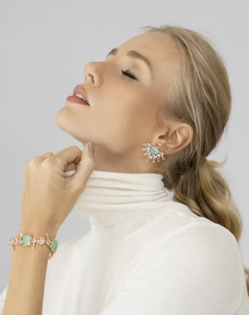 Mikabe - Tourmaline Fusion and Pink Crystal Earring - MK1436 Mikabe - Tourmaline Fusion and Pink Crystal Earring - MK1436