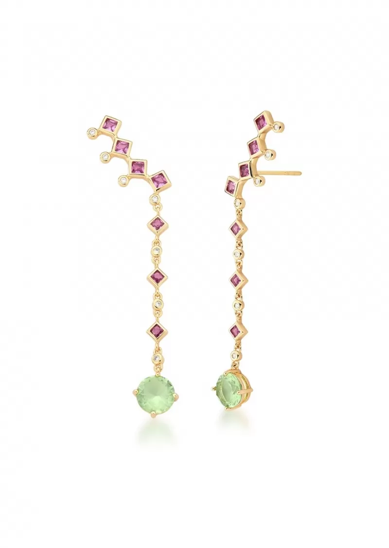 Mikabe - Earring Ear Cuff Pendulum Pink and Green - MK1439 Mikabe - Earring Ear Cuff Pendulum Pink and Green - MK1439