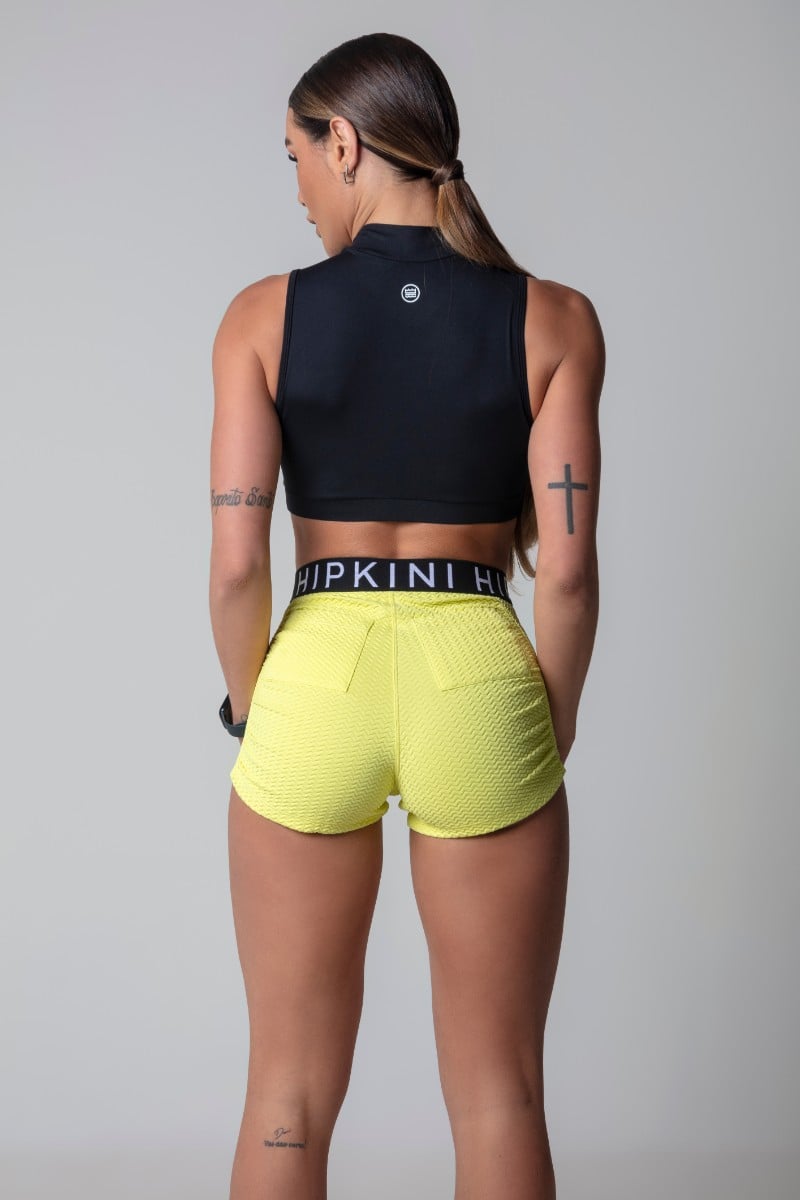 Hipkini - Blogger Fitness Yellow Textured Shorts - 3339760 Hipkini - Blogger Fitness Yellow Textured Shorts - 3339760