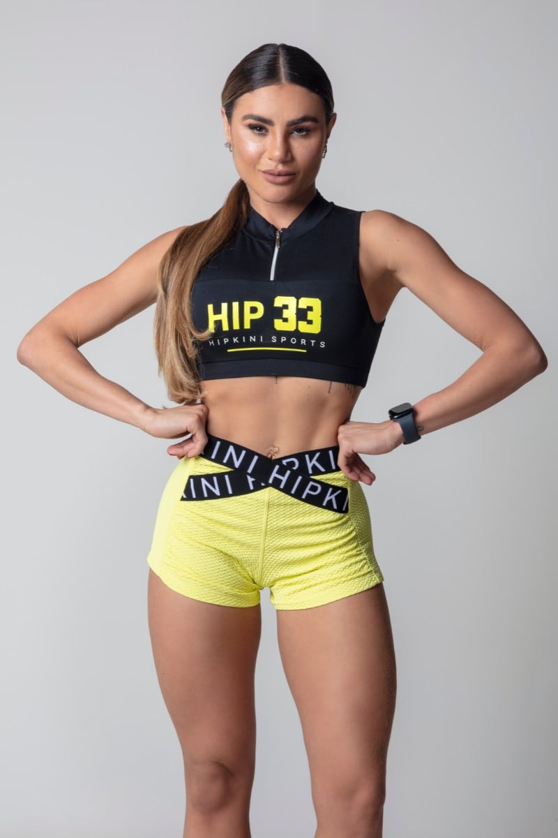 Hipkini - Blogger Fitness Yellow Textured Shorts - 3339760 Hipkini - Blogger Fitness Yellow Textured Shorts - 3339760